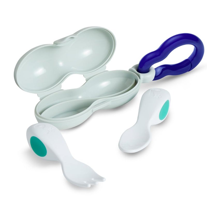 Doddl Baby Spoon and Fork, Cutlery Set for Babies 6+ Months, Learn to Self-Feed. Helps Weaning (Aqua) - Image 1
